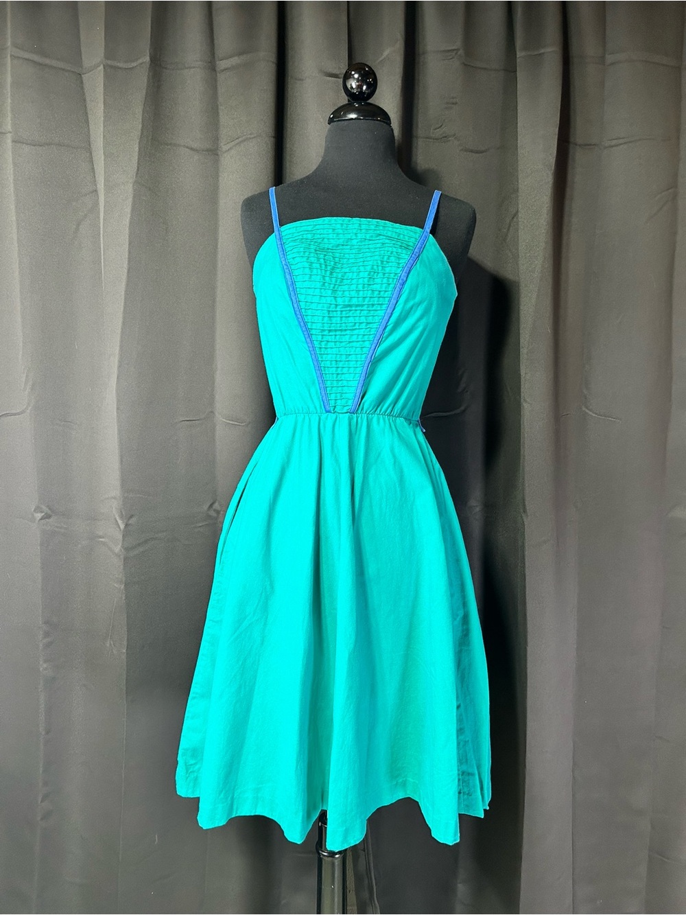 1970s Vintage Teal Fit-and-Flare Sundress with Contrast Trim Small